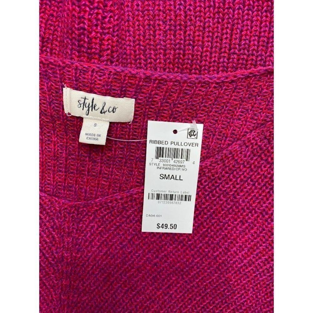 Style & Co Sweater Top Women's SMALL Red Pink Purple V-Neck Oversize Relaxed NEW - Picture 7 of 9